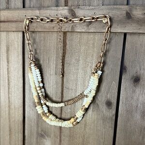 Free People - Elegant Gold and Cream Layered Necklace